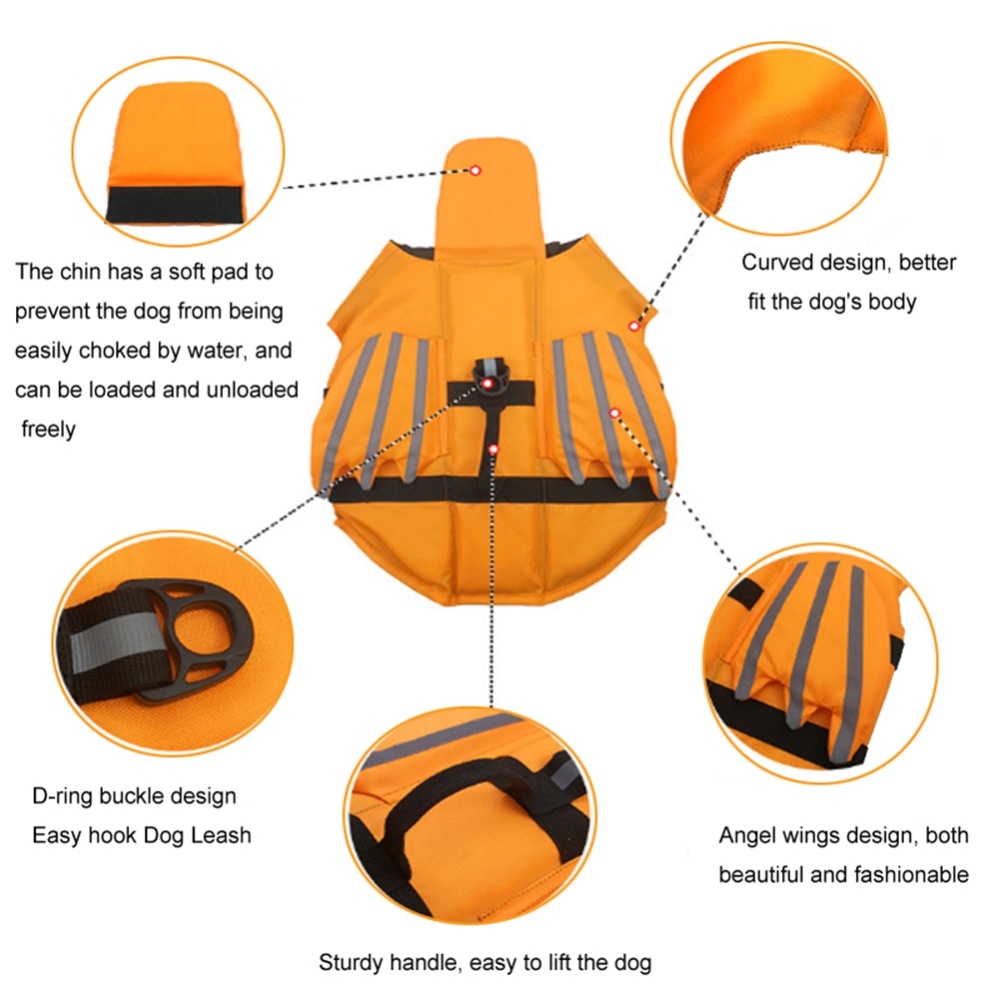 Reflective Pet Life Jacket Angel Wings Shaped Dog Vest Outdoor Swimwear Orange_S - Image 2