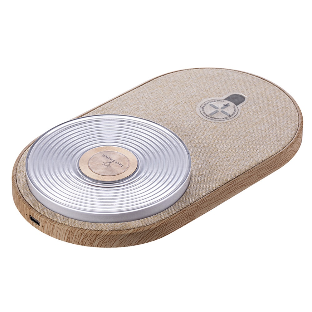 2-in-1 Usb Wireless Charger Fast Charging Colorful Ambient Light Night Compatible for Huawei Wood Grain