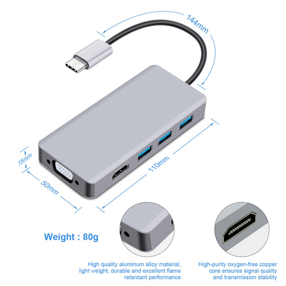 5 in 1 Docking Station USB 3.1 PD Charging/VGA/USB3.0*2/HDMI 2K/4K Multifunction Adapter Converter Silver - Image 2