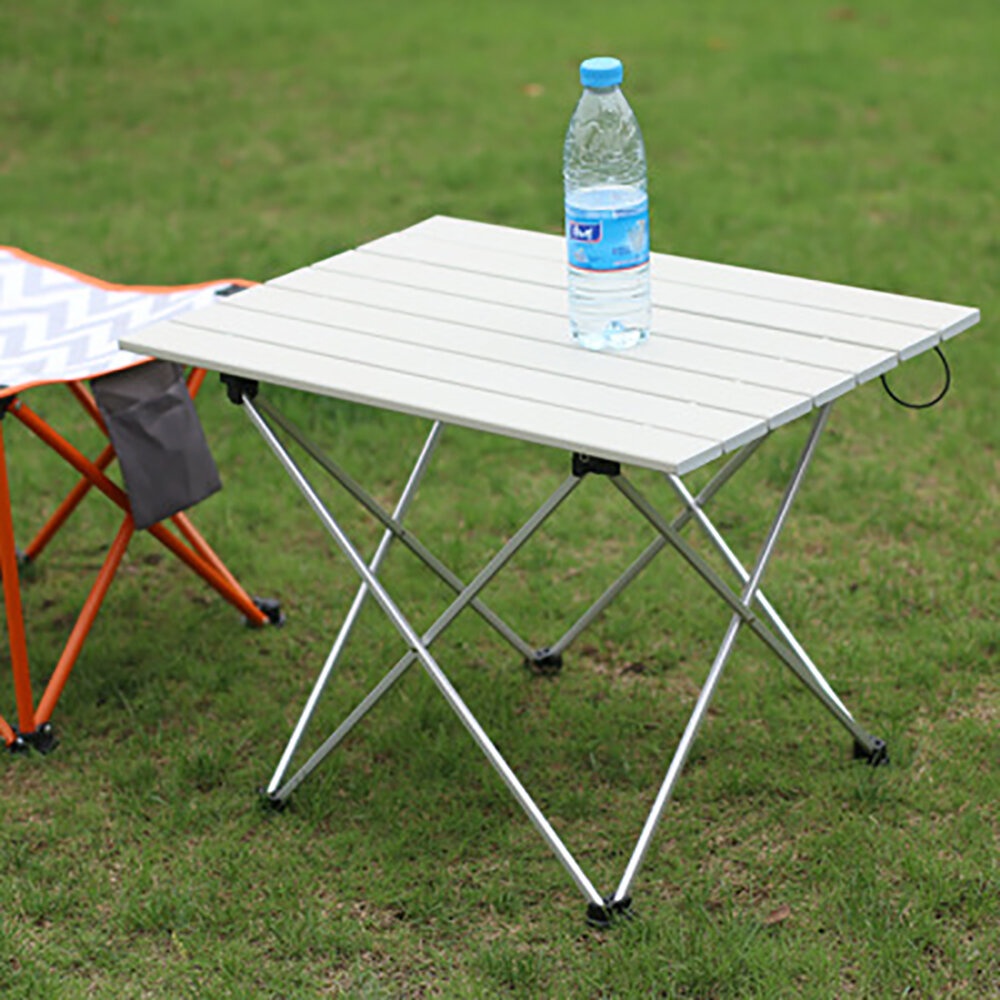 Ultra Light Aluminum Outdoor Folding Table Camping Barbecue Stall Portable Tea Table Stool with Organizer Bag - Silver S - Image 2