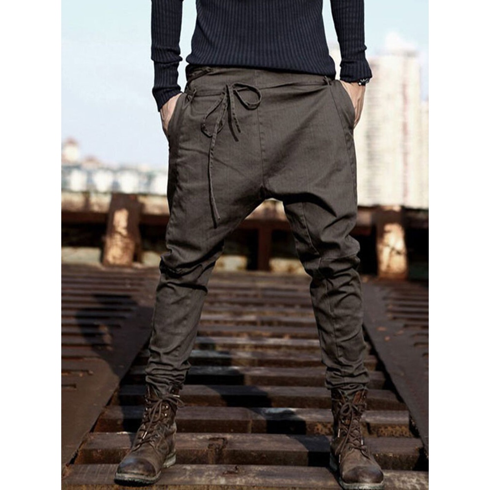 Mens Harem Pants Baggy Slacks Trousers Sportwear Casual Jogger Pants - Brown S