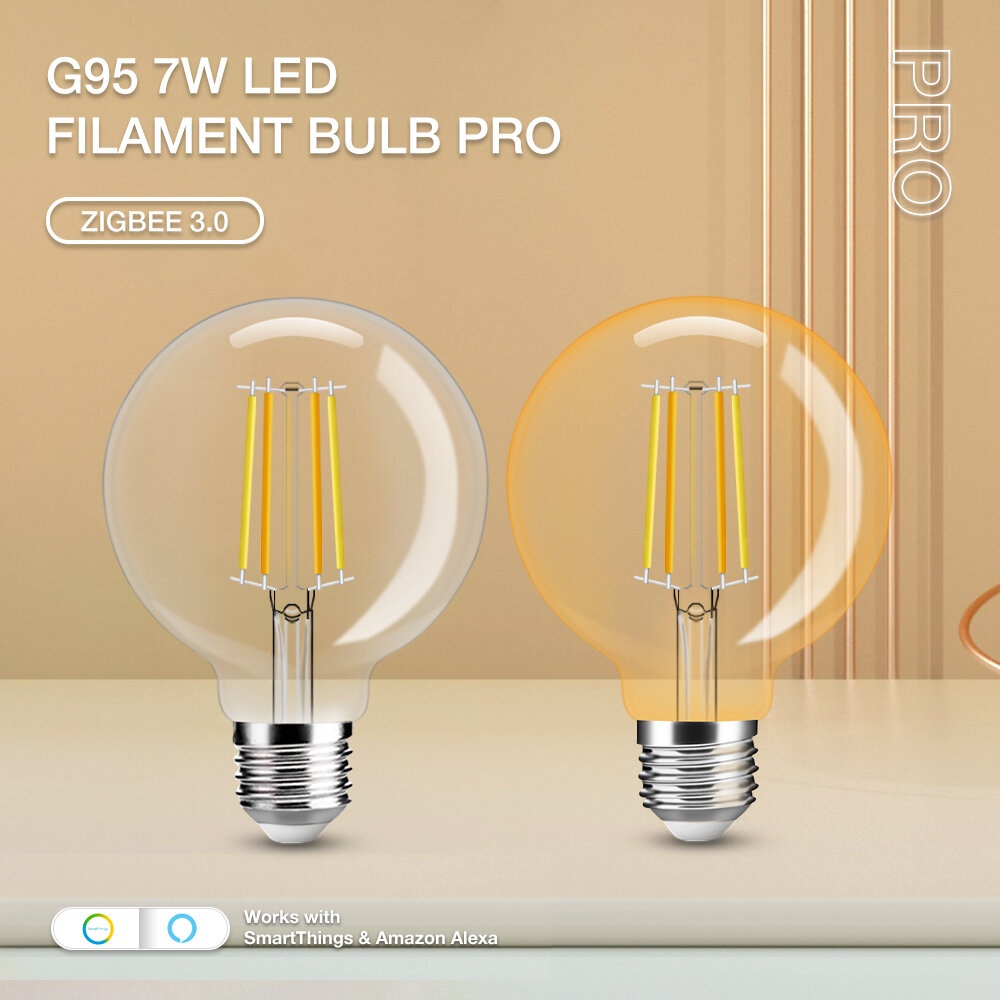 GLEDOPTO GL-B-004P E27 7W 220V-240V ZB 3.0 LED Old-fashioned Bulb G95 LED A60 Dimmable Decorative Filament Lamp Works with SmartThings Alexa - Amber - Image 2