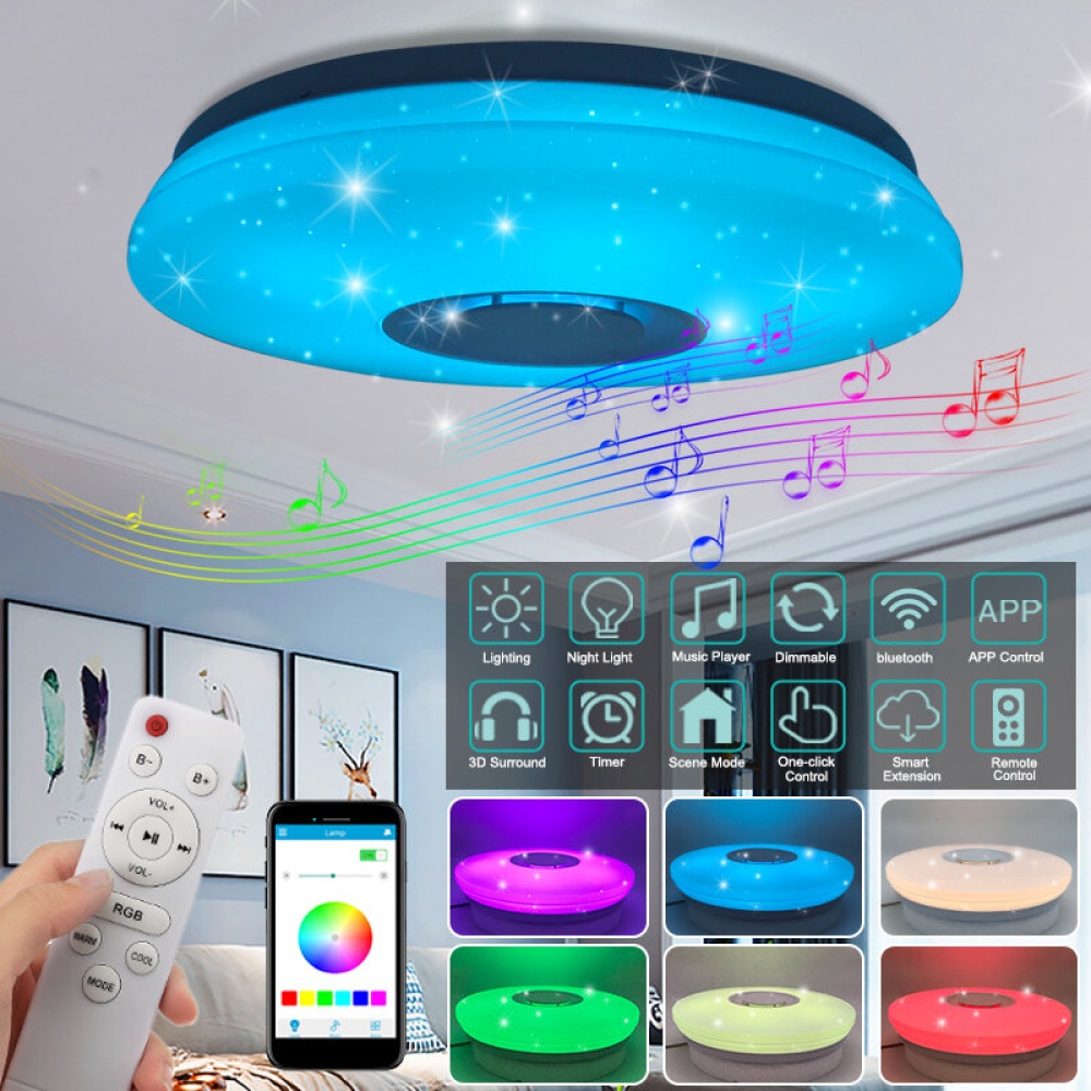 Modern LED Ceiling Light bluetooth Music Speaker RGB APP Remote Control Lamp - RGB 220V - Image 2