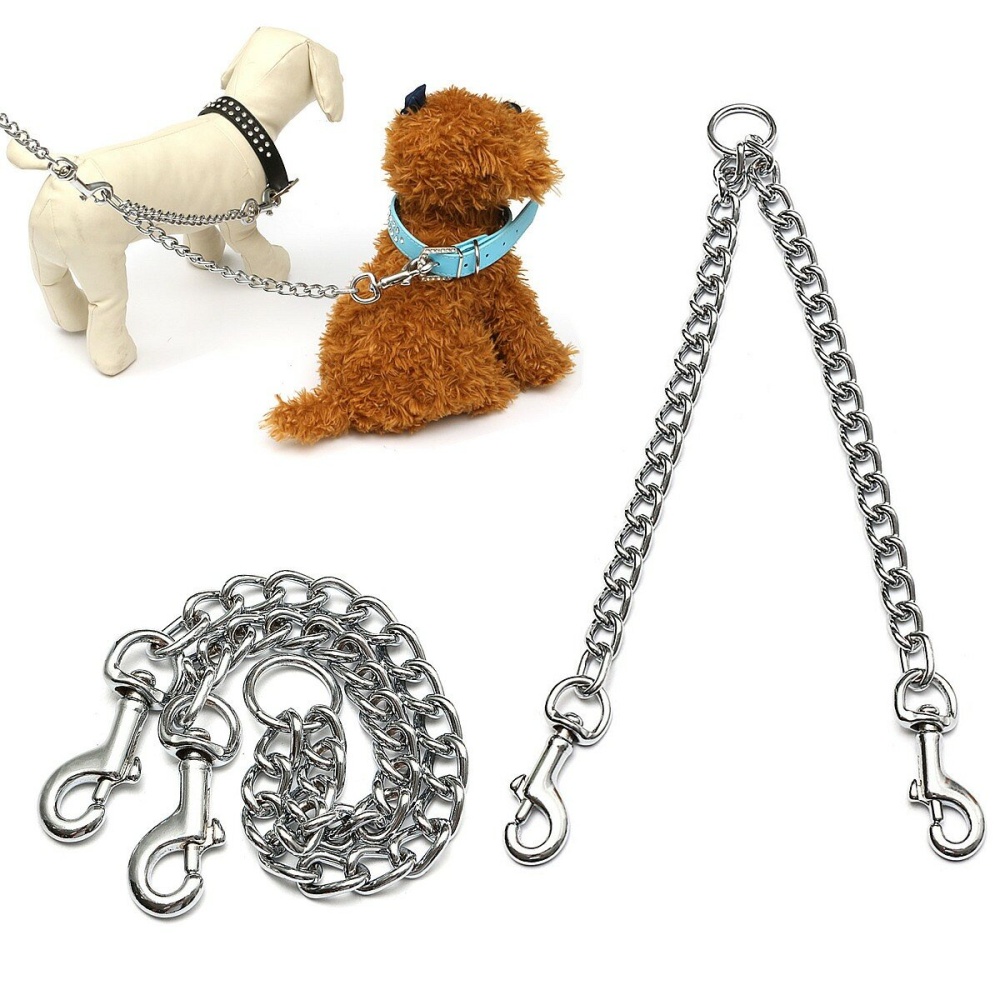 Double Dog Puppy Coupler Twin Lead Chain Leash 2 Way 2 Pet Dogs Walking - S
