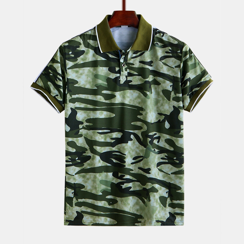 Mens Summer Camouflage Printed Casual Shirts - 2XL Khaki