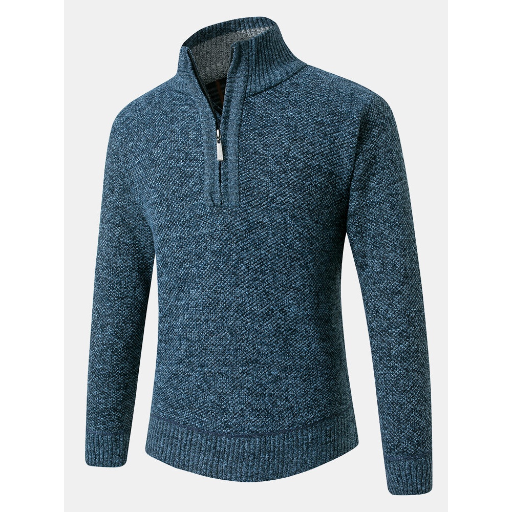 Mens Thick Solid Color Half Zipper Long Sleeve Knitting Sweaters - XL Light Grey
