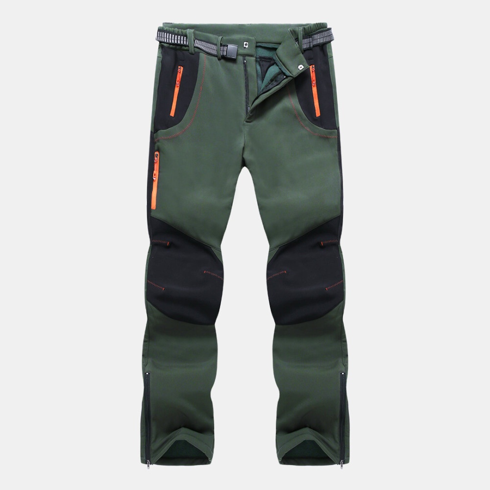 Mens Water Repellent Zipper Wear Resistant High Elasticity Casual Pants - 2XL Green