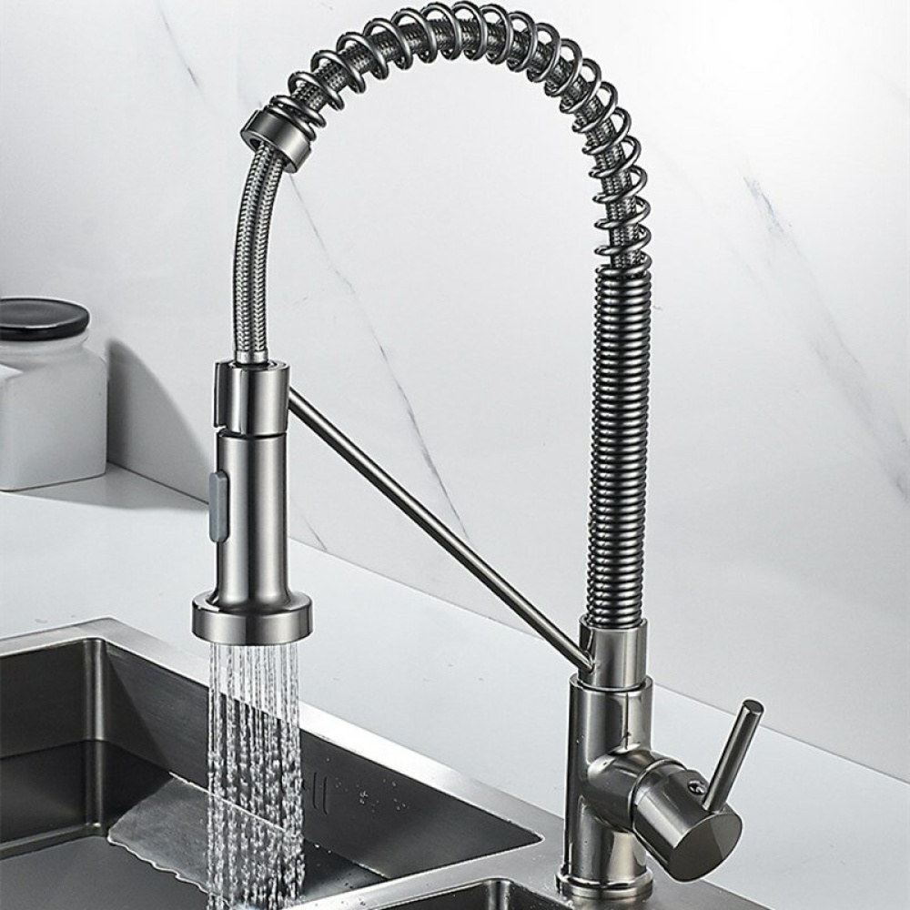 Kitchen Sink Faucet Solid Brass Single Handle Single Lever Pull Down Sprayer Spring Spout Mixer Tap Two Water Modes - Image 2