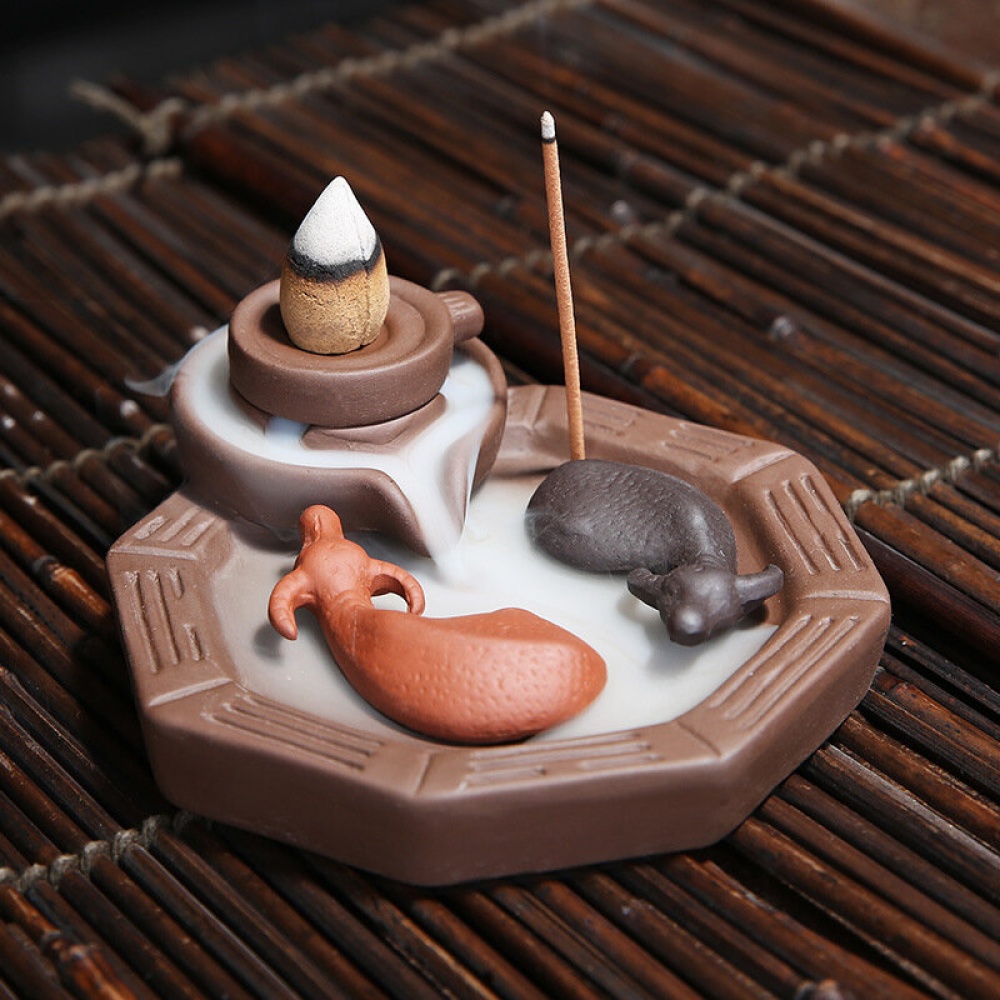 Retro Handmade Porcelain Ceramic Backflow Incense Burner Home Decoration - 4 gaten - Image 2