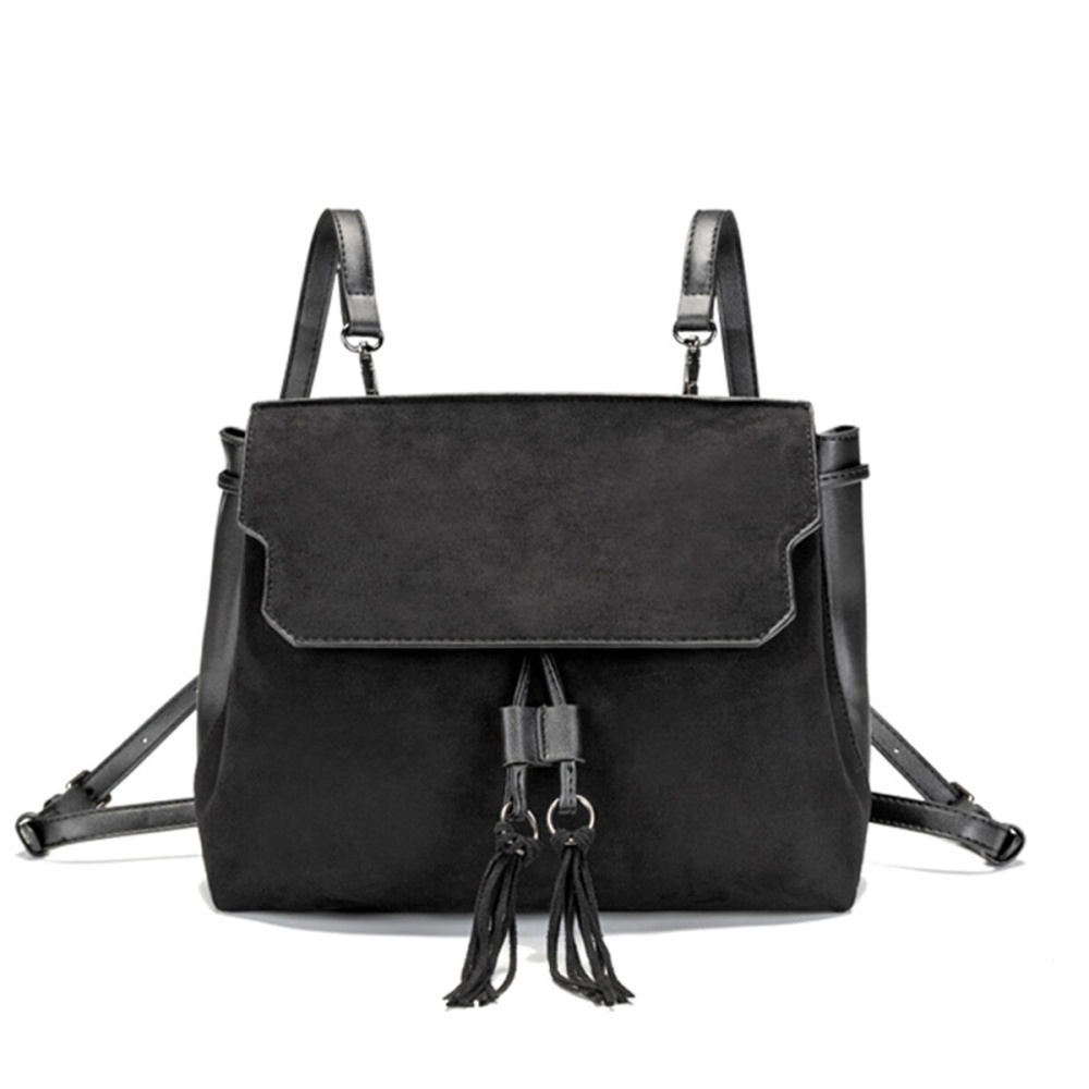 Outdoor PU Leather Backpack Women Tassel Handbag School Bag Travel Rucksack - Brown