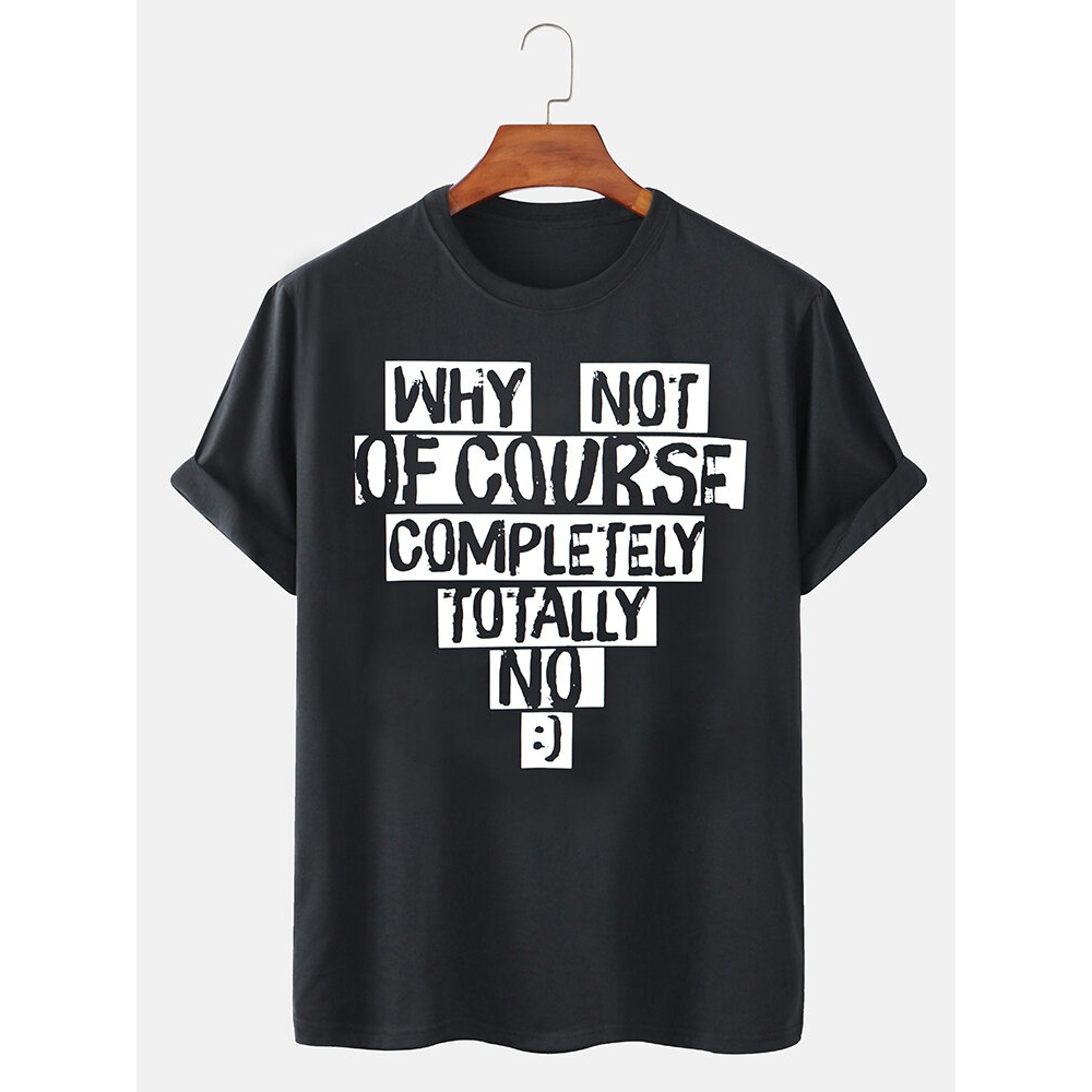 Design Text Print Cotton Breathable Short Sleeve Crew Neck T-Shirts - White L