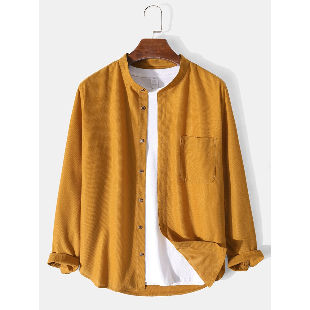 Mens Basic Style Solid Color Button Up Long Sleeve Shirt - Green S