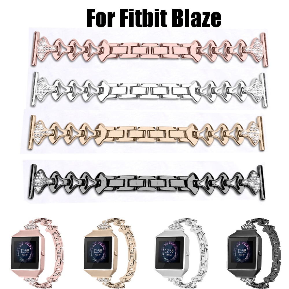 Replacement Stainless steel Watch Band Small Fan-shaped Crystal with Watch Frame for Fitbit Blaze Smart Watch - Black - Image 2