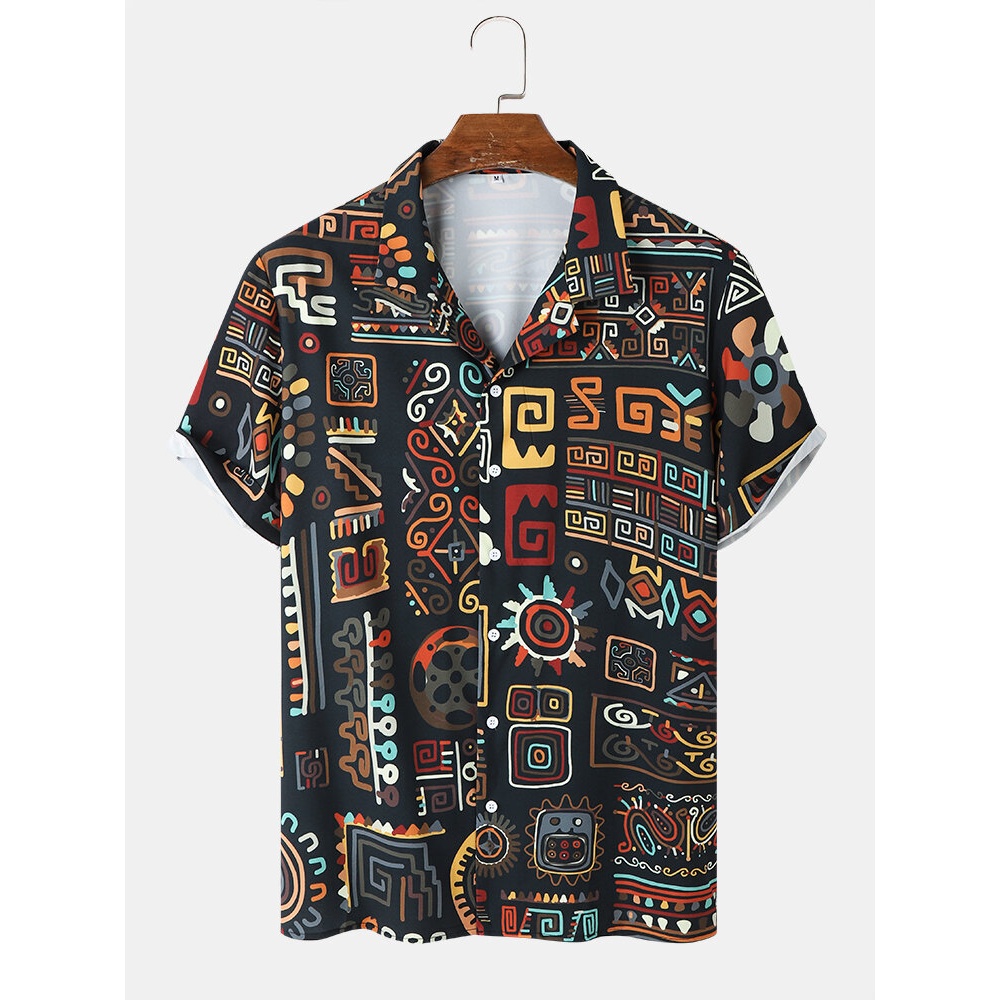 Mens Multi Cartoon Print Casual Shirts - Black S