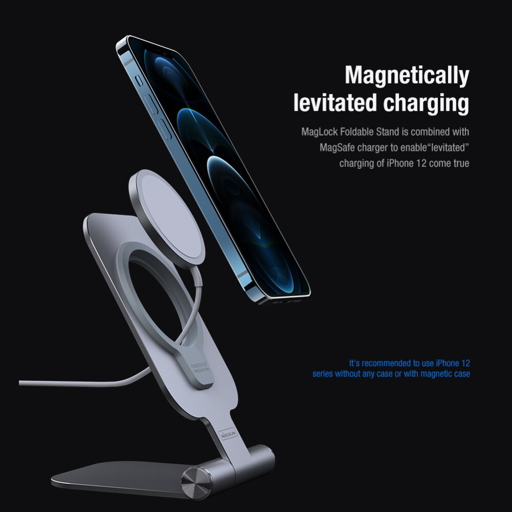 Nillkin For MagSafe Charger Base Stnad For iPhone 12 Series / For iPhone 13 Series Wireless Charging Stand Aluminum MagLock Foldable Stand With Hollo - Image 2