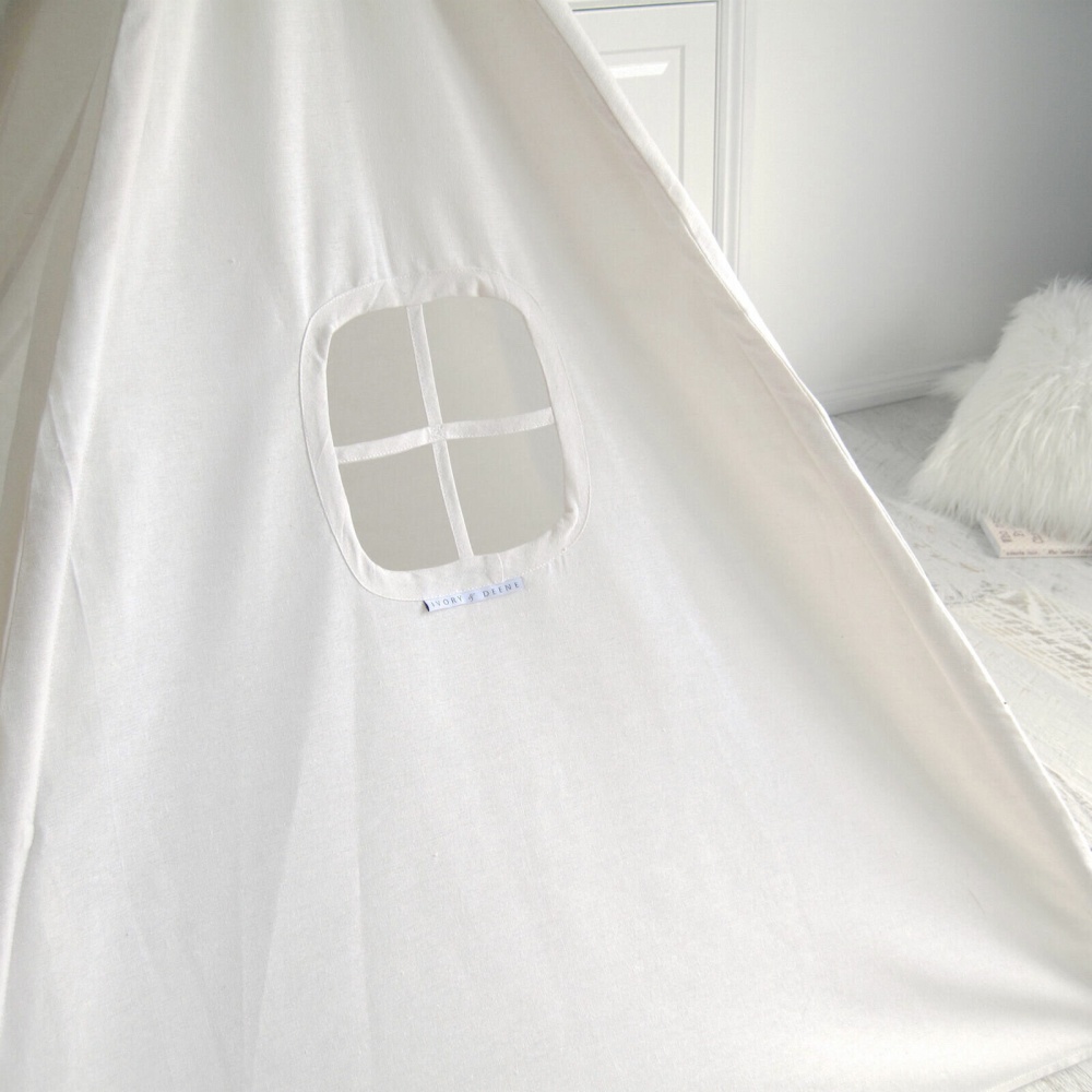 Large Teepee Tent Kids Cotton Canvas Pretend Play House Entertainment for Boy Girls Children's gifts - White - Image 2