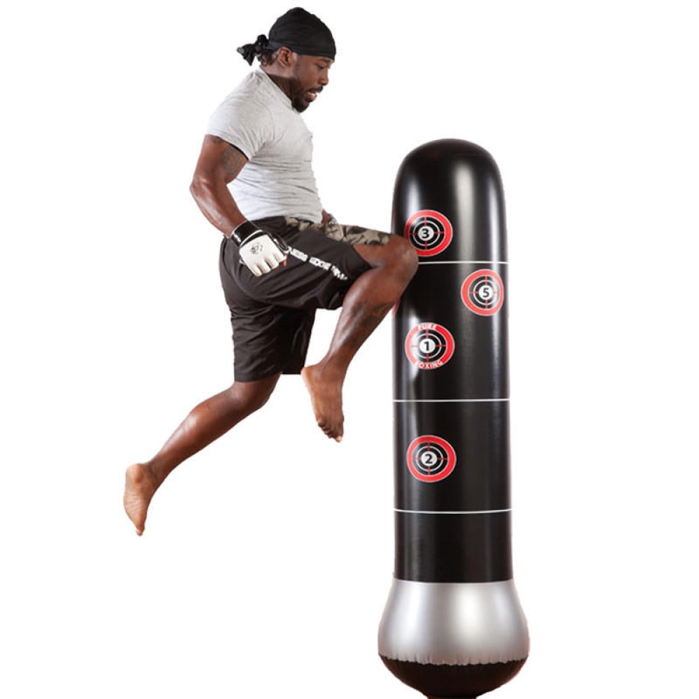 KALOAD 1.5m/59inch Punching Bag Inflatable Sandbag Free-Stand Tumbler Training Fitness Pressure Relief Sandbag - Black White