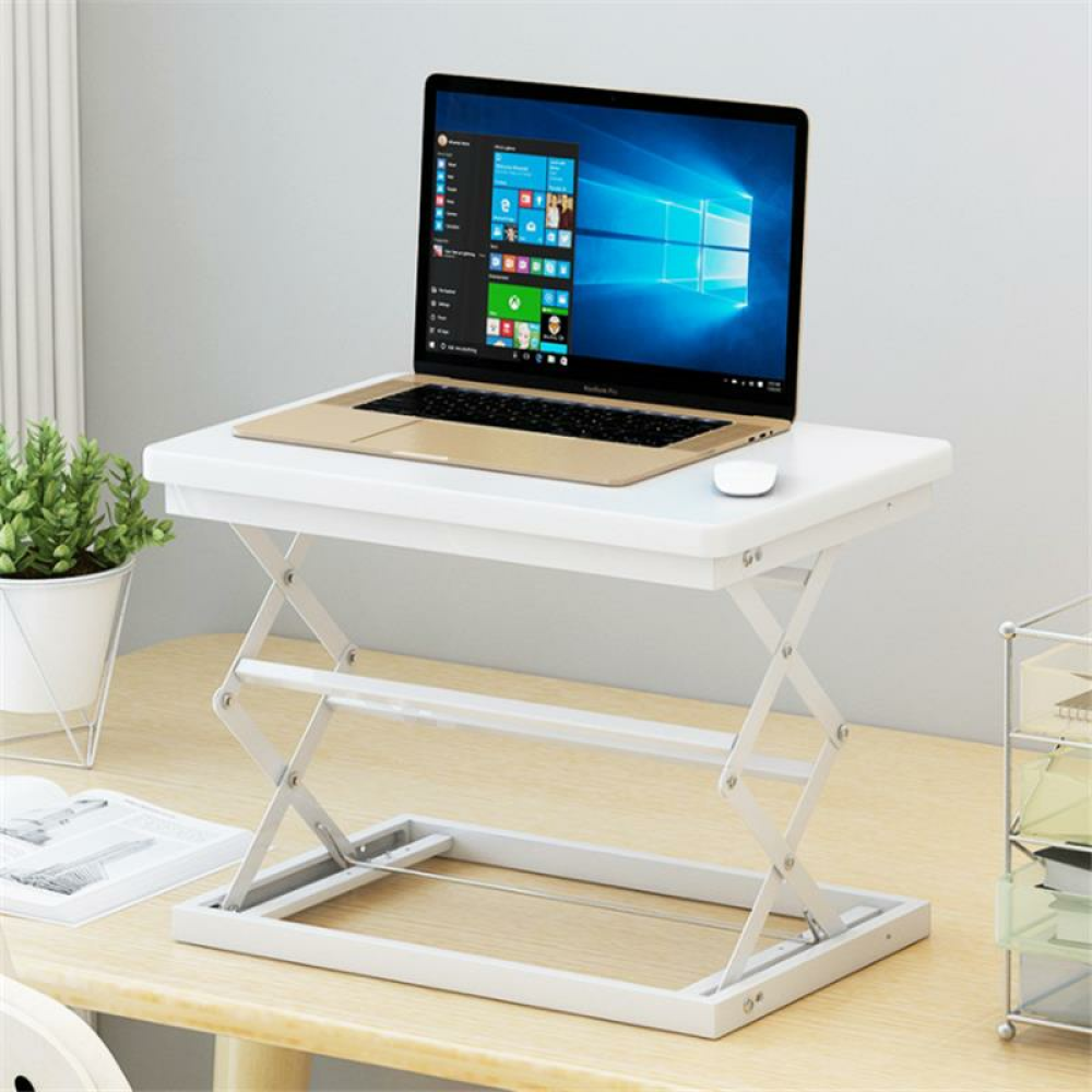 W50 Sit Stand Foldable Laptop Desk Adjustable Height Desk Foldable Office Desk Simple Modern Desk Stand 4-Position Height Adjustment - white - Image 2