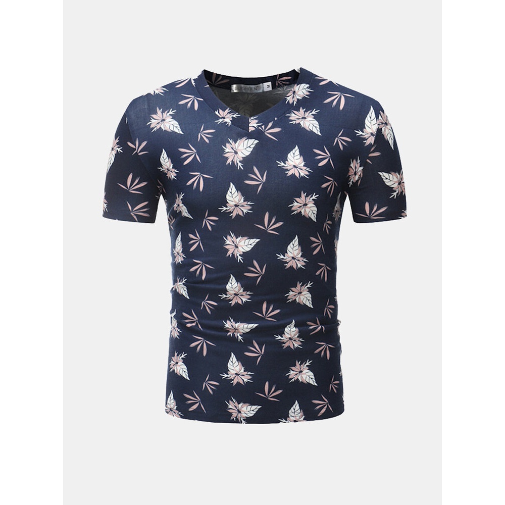 Breathable Printed Summer Casual T Shirts - 3XL Navy