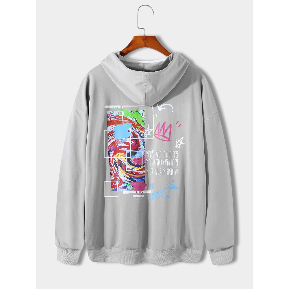 Men Graphic Graffiti Print Hoodie - Grey S