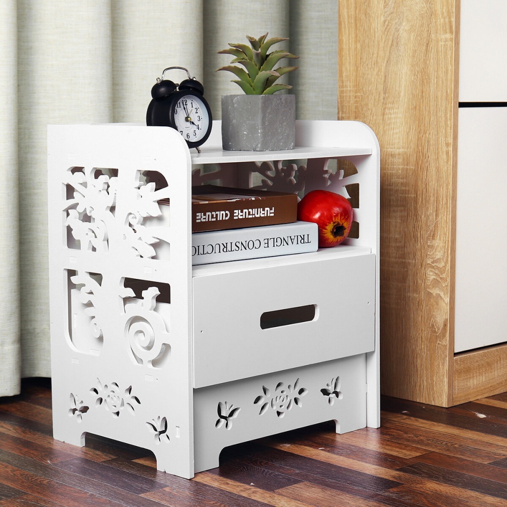 Bedroom Nightstand End Side Bedside Table Storage Cabinet Drawer White - Image 2