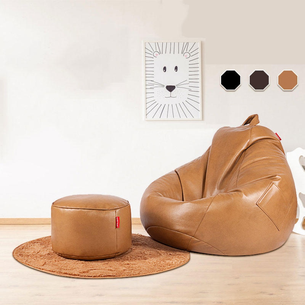 PU Leather Bean Bag Cover Lazy Sofa Couch Bean Bag High-end Version 3 Color Handle Easy To Move - Chocolate - Image 2