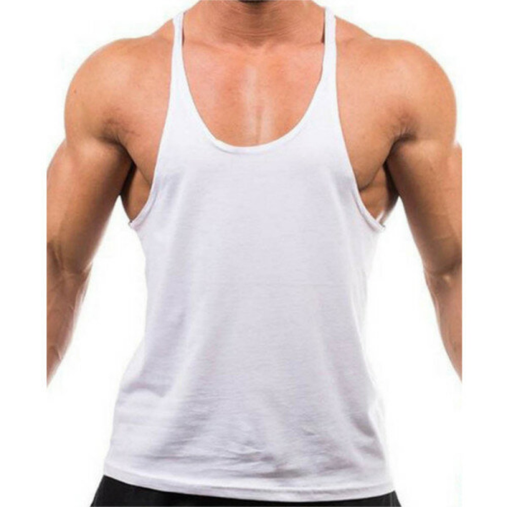 Men Summer Cotton Plain Gym Tank Top Sleeveless T-shirt Workout Bodybuilding Singlet - M White - Image 2