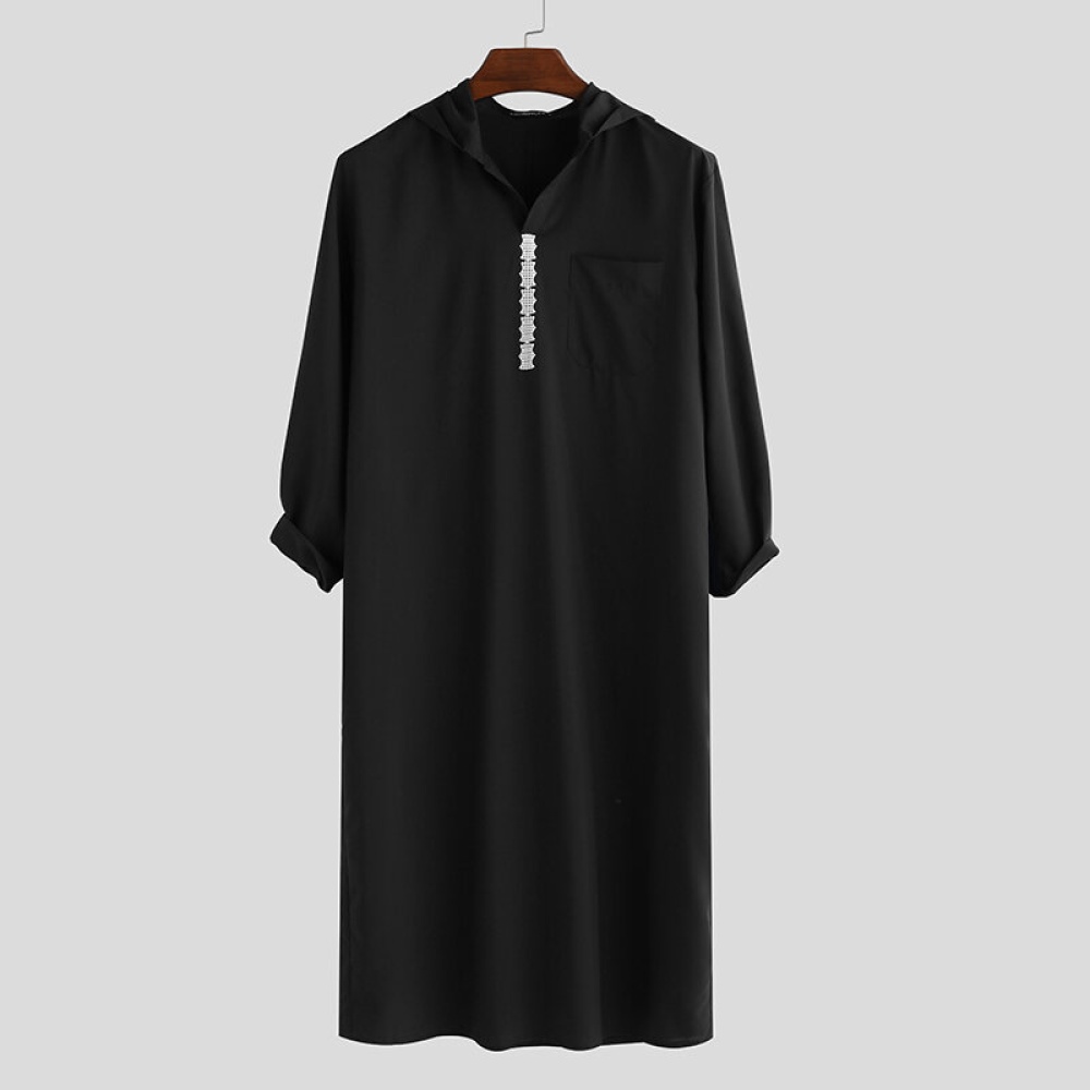 Mens Autumn Long Sleeve Stand Collar Casual Robe Shirts - 3XL Black