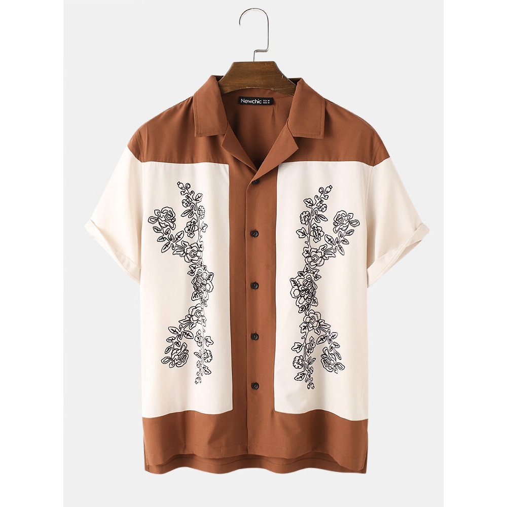 Mens Ethnic Revere Collar Casual Shirts - Apricot S