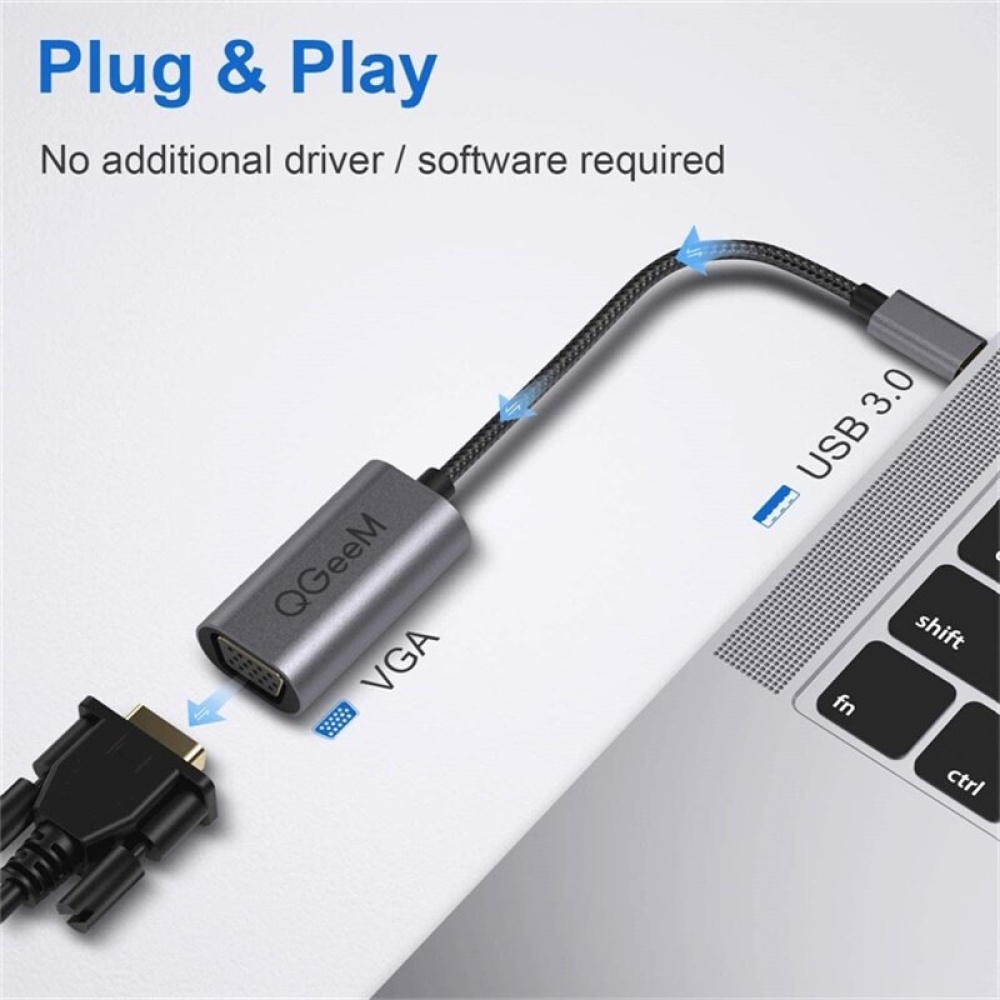 QGeeM QG-UA07-A USB to VGA Adapter USB 3.0 to VGA Adapter Multi-Display Video Converter for Mac OS PC Laptop Windows 7/8/8.1/1 MacBook Pro 2019/2018/ - Image 2