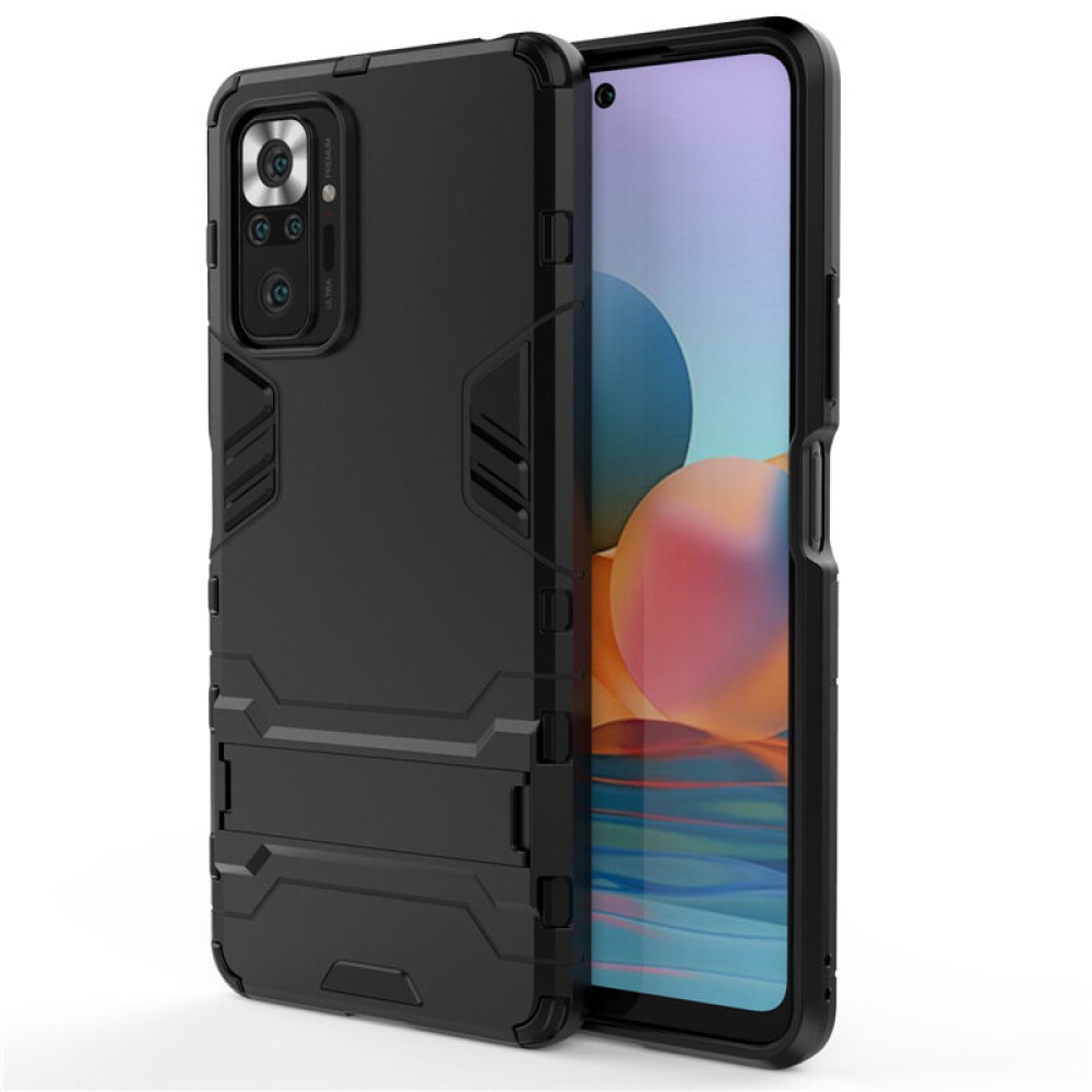 for Xiaomi Redmi Note 10 Pro/ Redmi Note 10 Pro Max Case Armor with Bracket Shockproof PC Protective Case Back Cover Non-Original - Black - Image 2