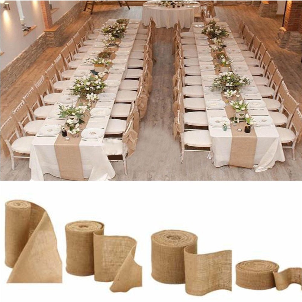 10M Vintage Table Runner Jute Burlap Hessian Ribbons Wedding Party Craft Decor - 10cm - Image 2