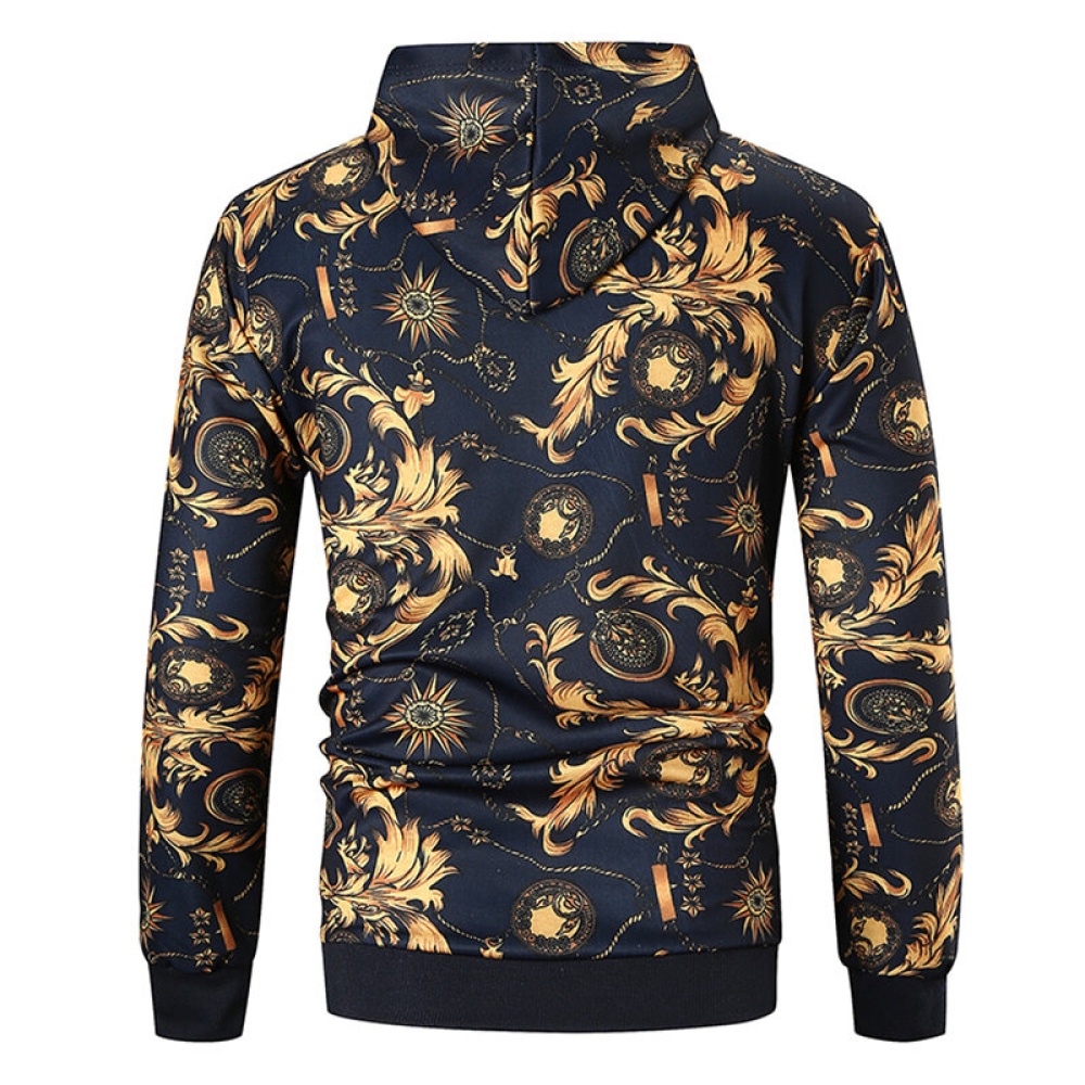 Vintgae Men Drawstring Printed Hoodies Sweatshirts - M Gold - Image 2