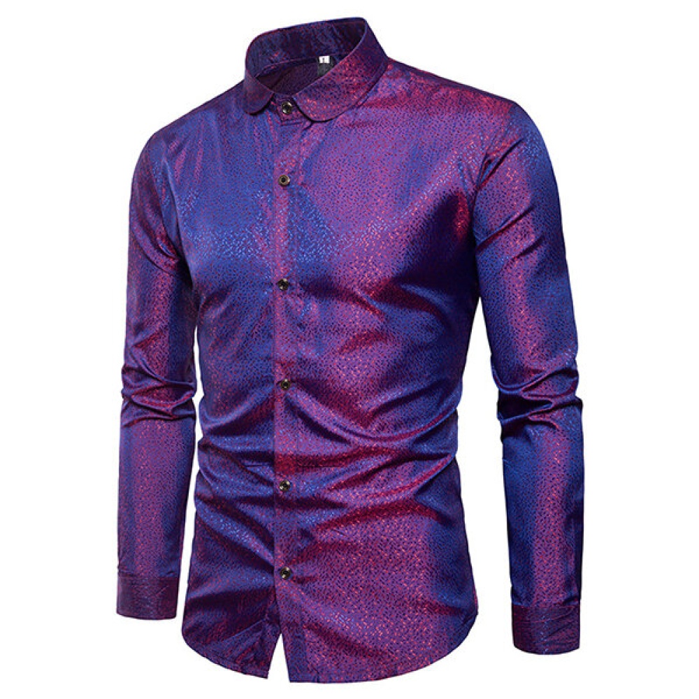 Mens Bright Nightclub Turn-Down Collar Purple Designer Shirt - S Purple