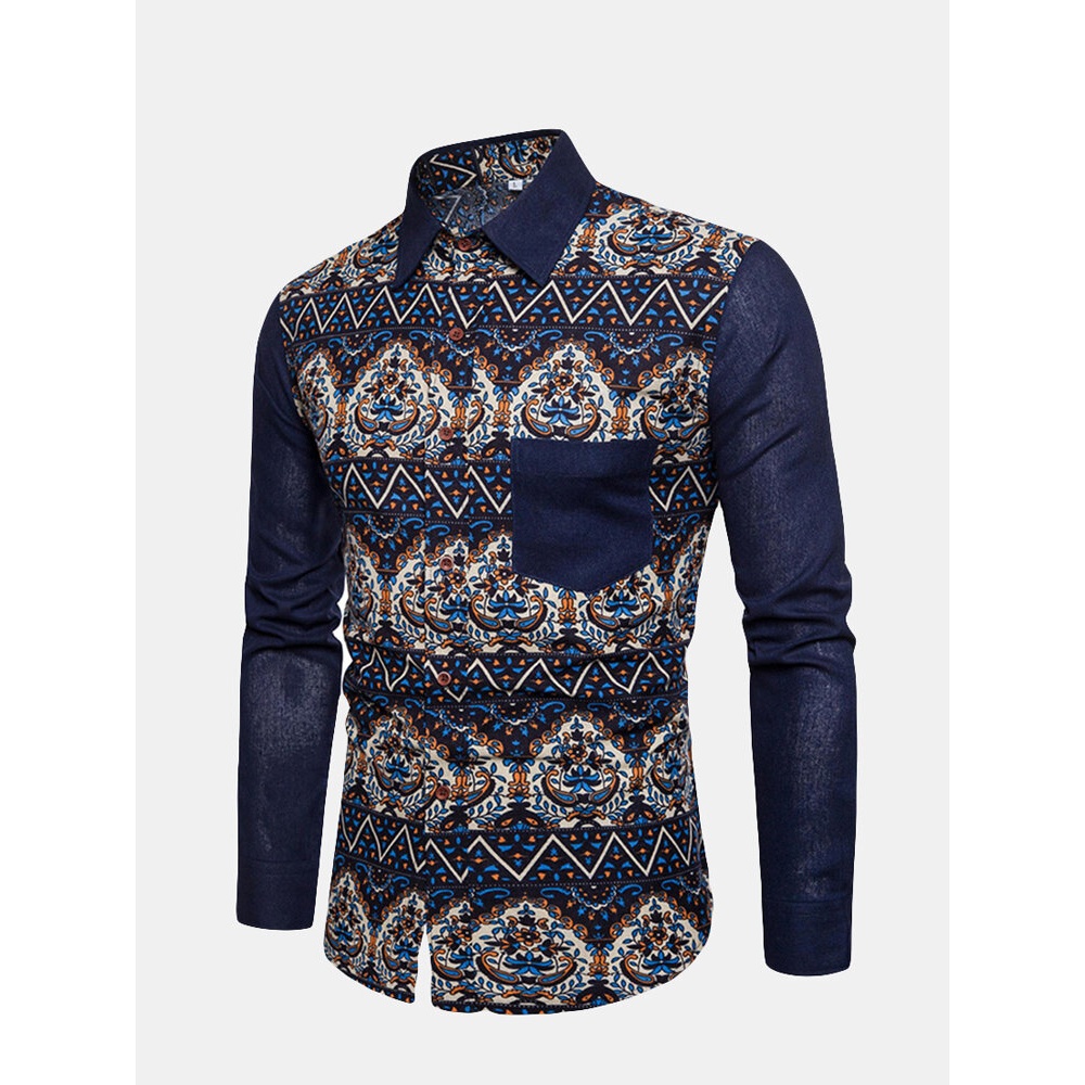 Ethnic Style Men's Shirts - XL Blue