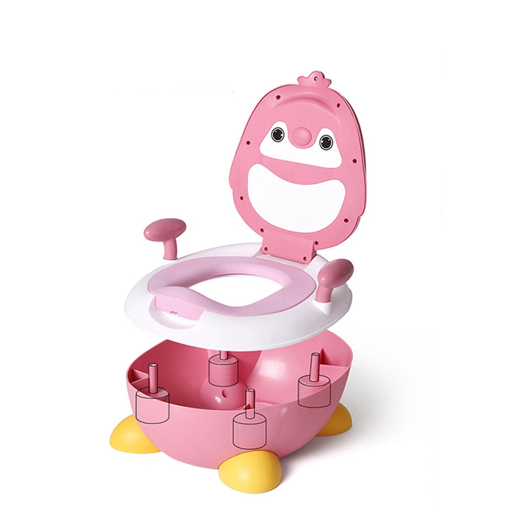 Children Potty Penguin Shape Spatterproof Urine Portable Toilet Freely Adjustable Height for Kid Care - Blue 1 - Image 2