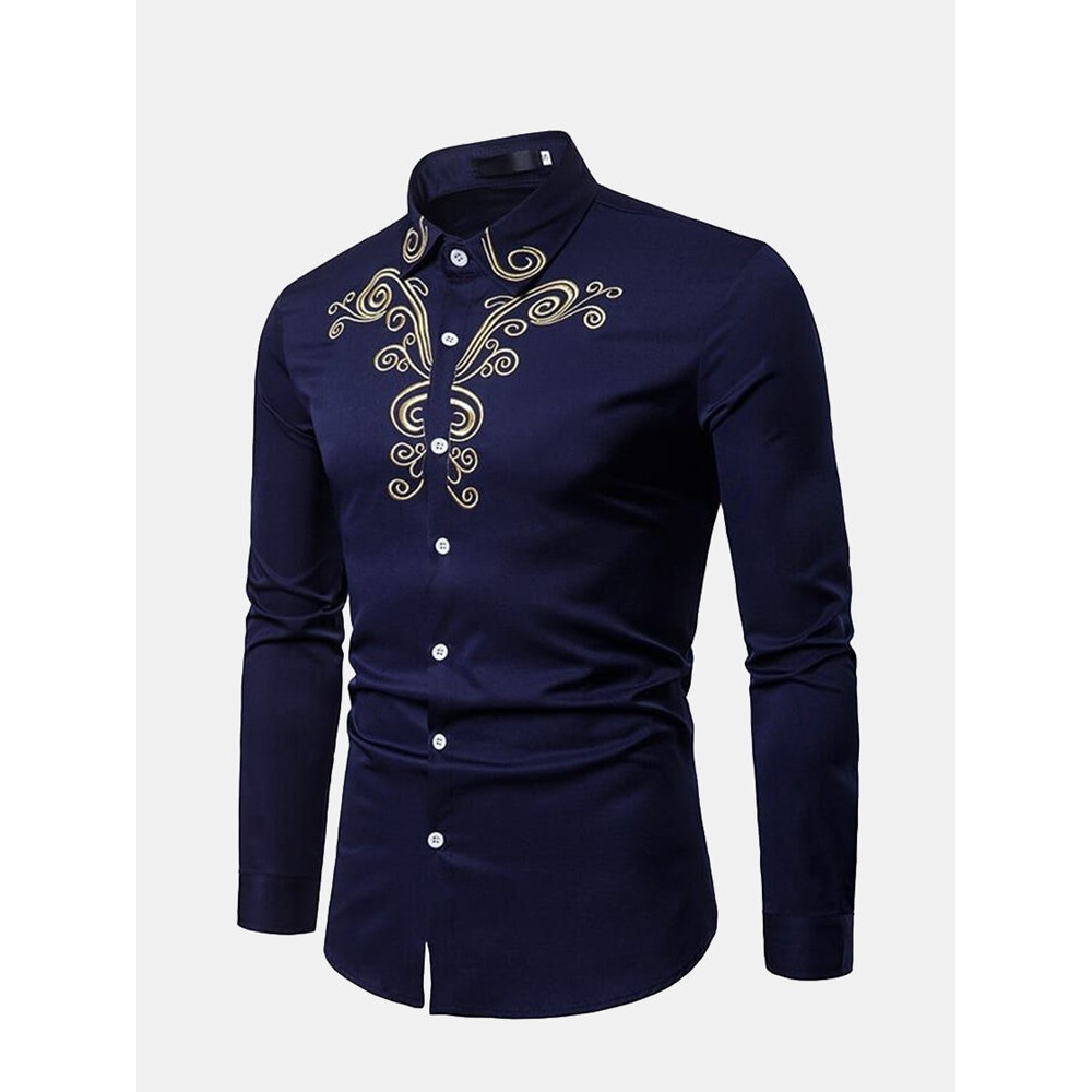 Men's Casual Solid Color Shirts - 4XL Navy Blue