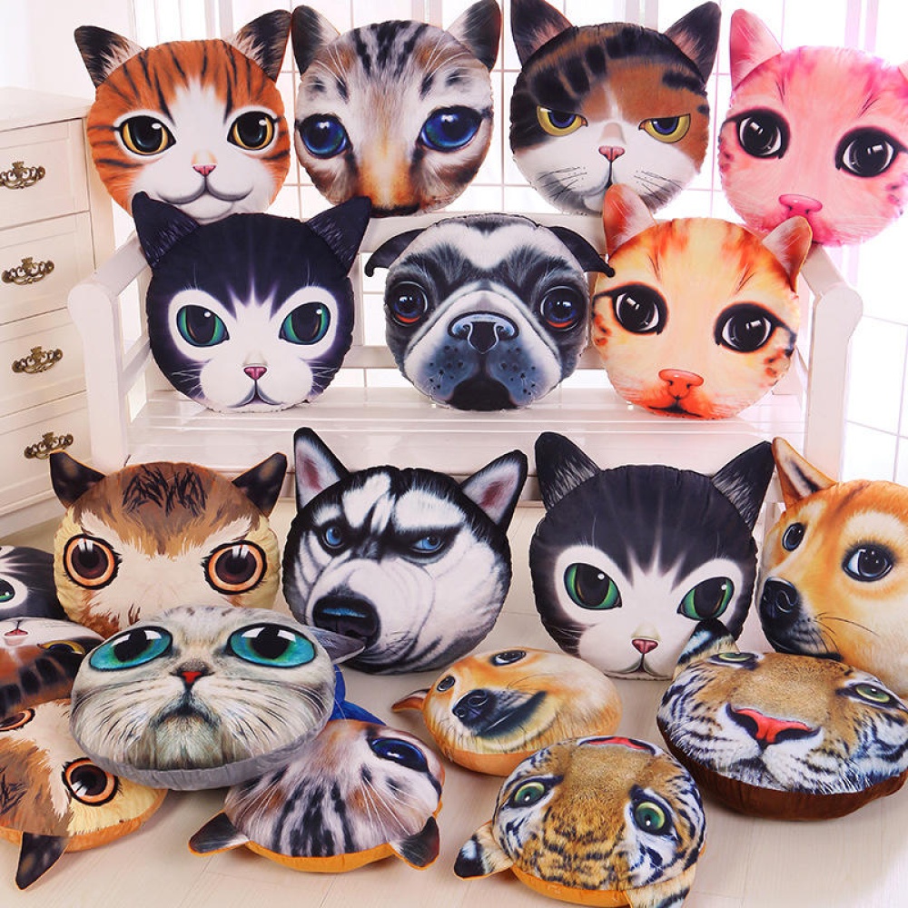 Creative Funny 3D Dog Cat Head Pillow PP Cotton Simulation Animal Cushion Birthay Gift Trick Toys - 35x40cm #14 - Image 2