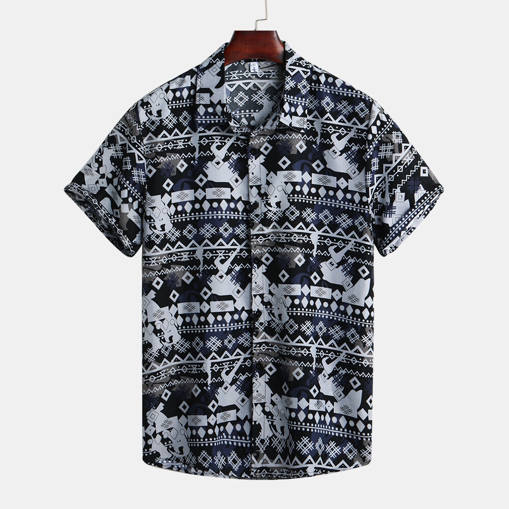 Mens Summer Ethnic Printed Hawaiian Casual Shirts - L As Picture