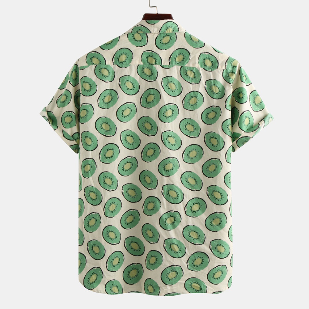 Mens Summer Avocado Printed Breathable Loose Comfy Casual Shirts - 3XL Green - Image 2