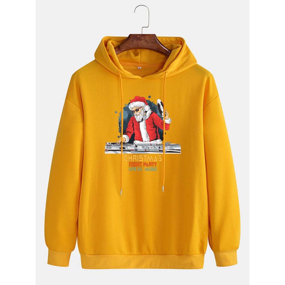 Mens  Santa Claus Letter Print Drop Sleeve Drawstring Hoodies - Grey M