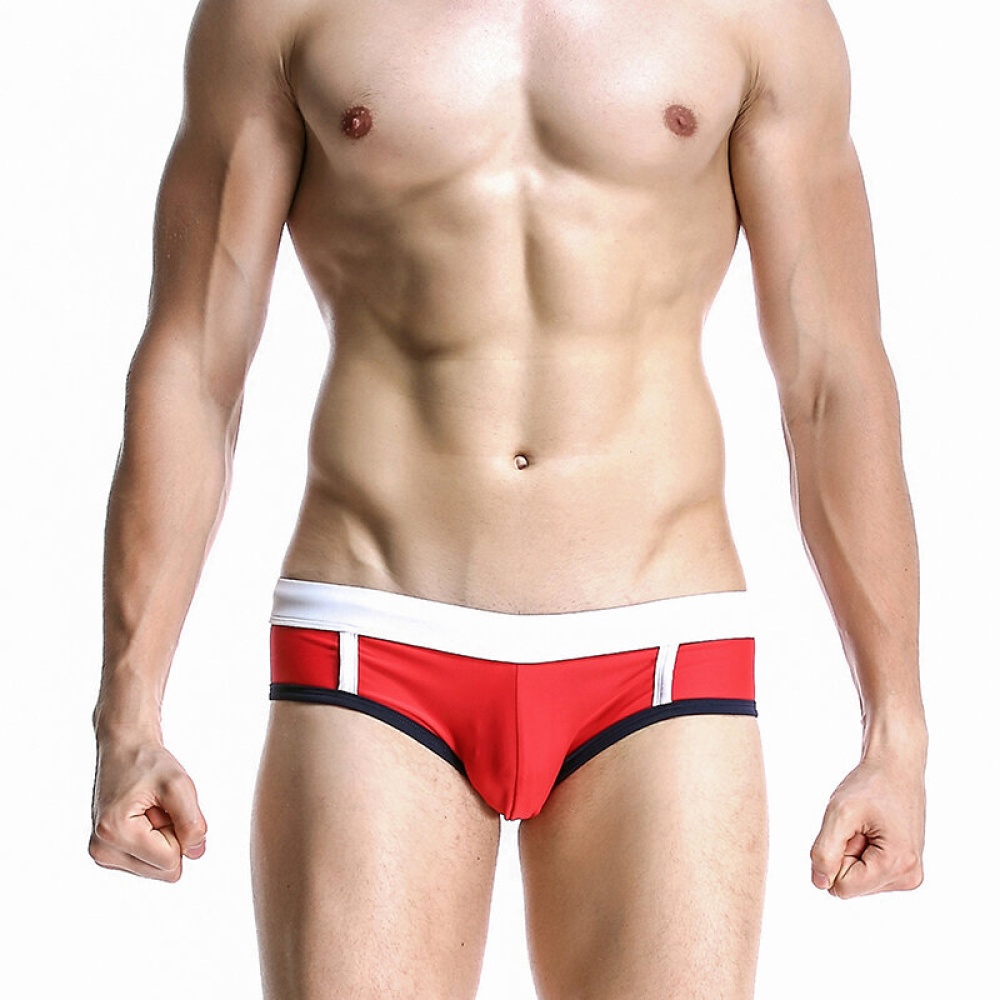 Seobean S5196 Swimming Trunks Fashion Underpants Beach Single Color Swimsuit Swimming Pants - XL Red - Image 2