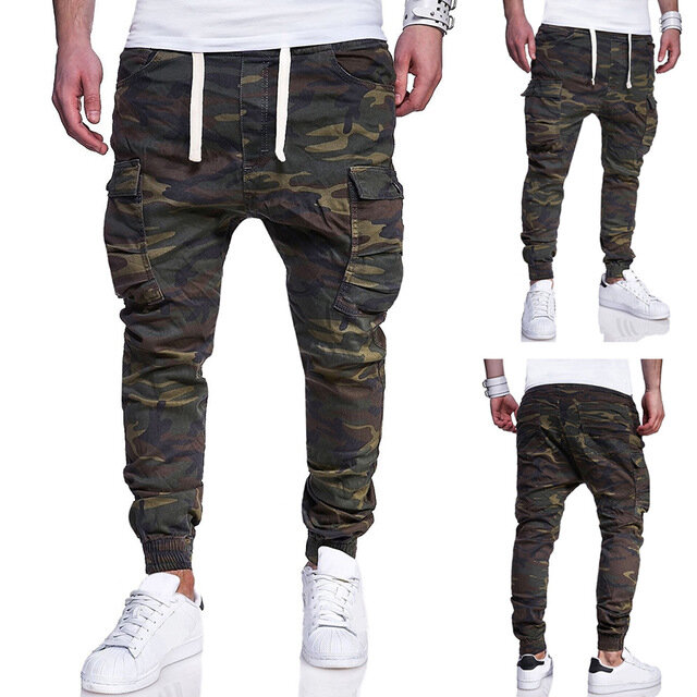 New Large Size Men's Fashion Camouflage Printed Tether Belt Casual Feet Pants 7440 - vojensk? zelen? M