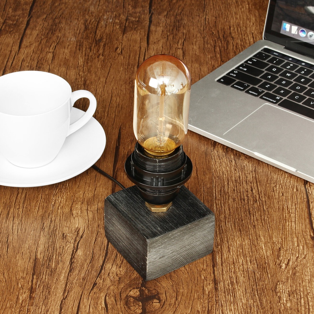 E27 Retro Table Desk Lamp Wood Base Vintage Industrial Urban Loft Reading Bedside Light 90-240V - With Light Bulb - Image 2