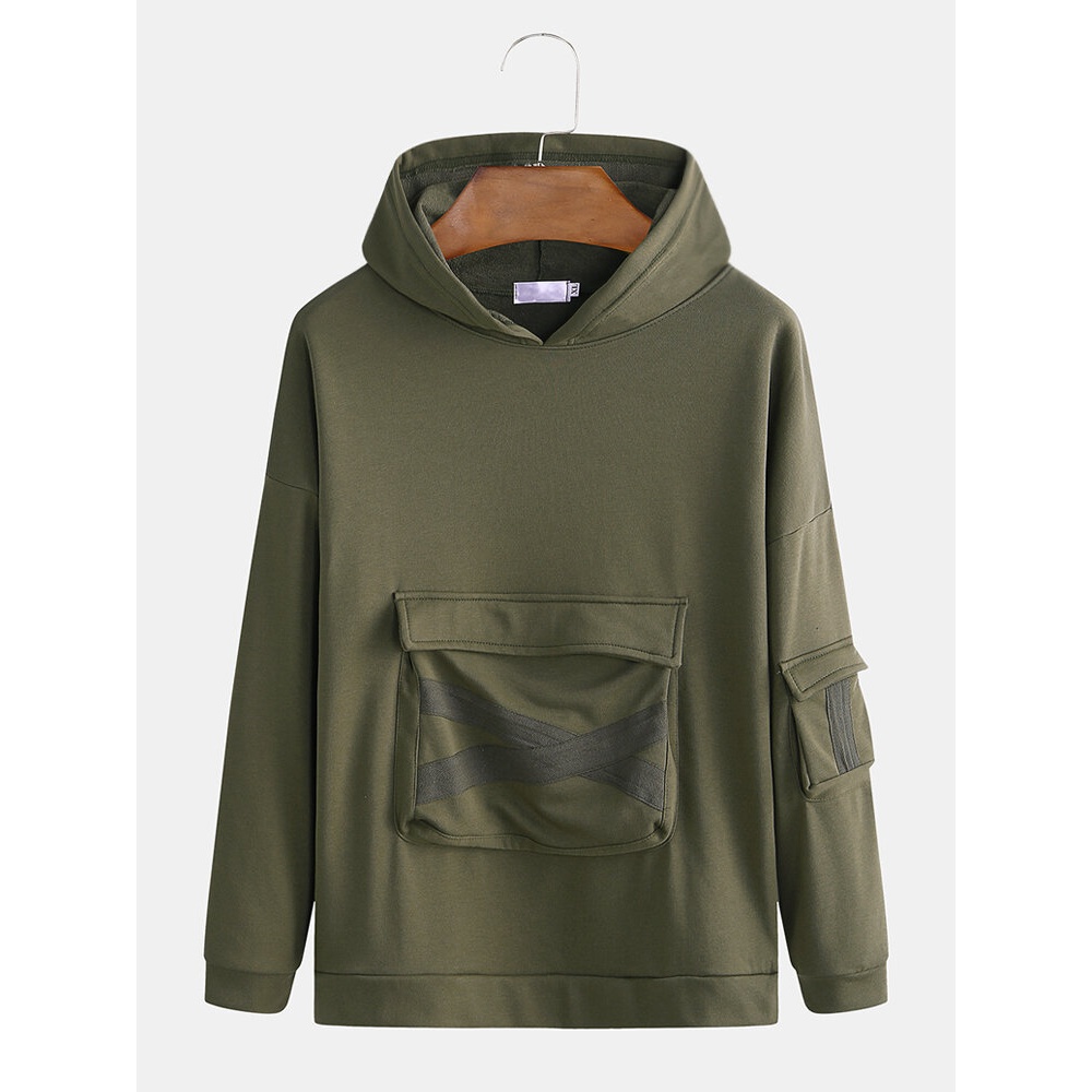 Men's Hedging Hooded Loose Japanese Large Size Youth Fall Shoulder Casual Sweatshirt - L Black