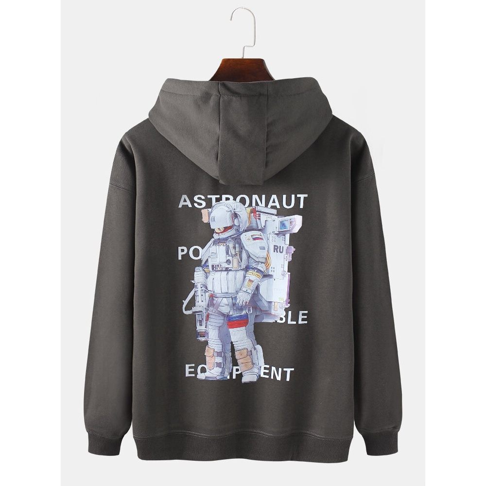 Design Astronaut Back Print Kangaroo Pocket Drop Shoulder Long Sleeve Hoodies For Men - Blue S
