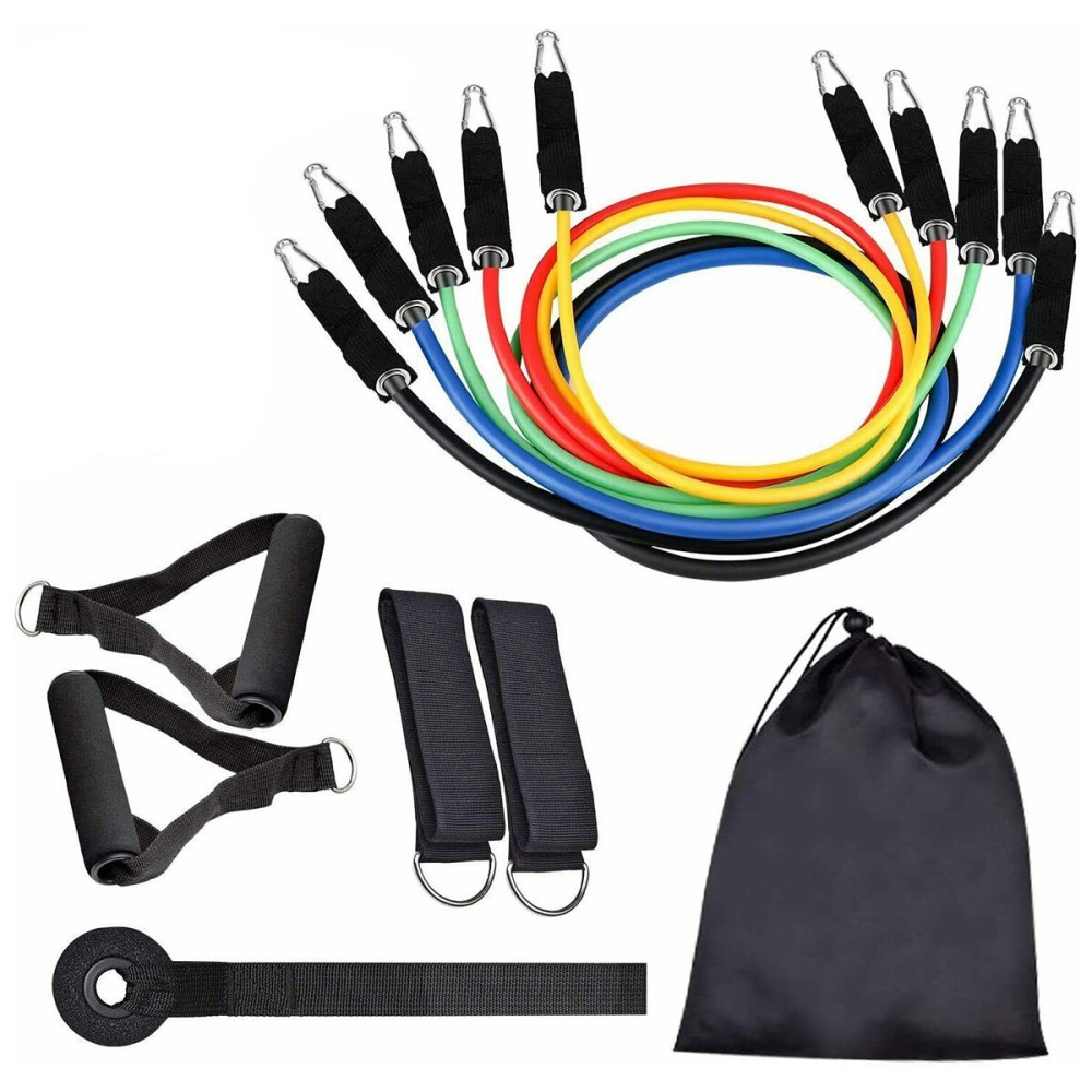 17 Pcs Resistance Band Set Yoga Pilates Abs Exercise Fitness Tube Indoor Gym - Image 2