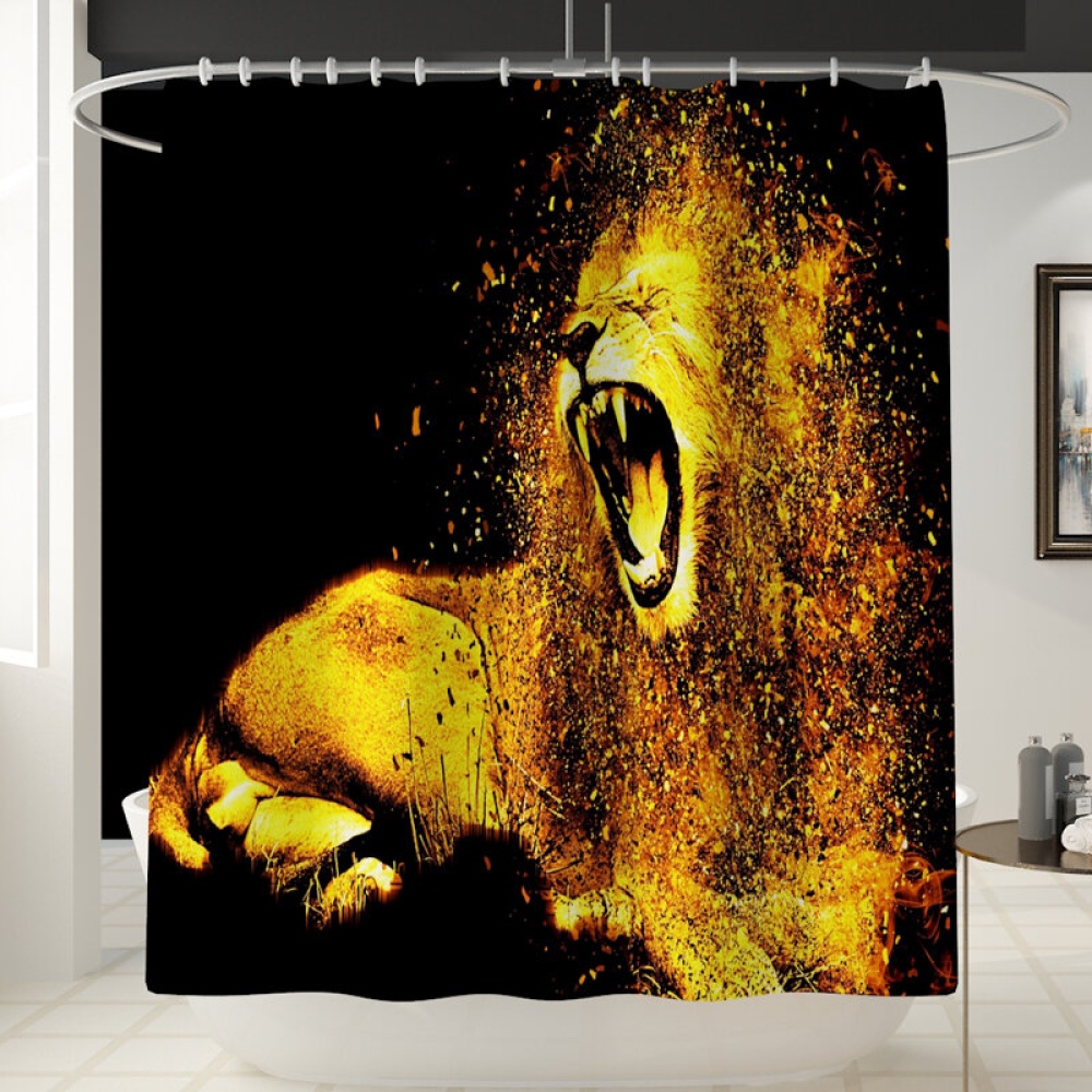 Waterproof Bathroom Shower Curtain Gold Lion Printing Non-Slip Toilet Cover Mat Bathroom Rug Set for Bathroom Decor - 4 gaten - Image 2