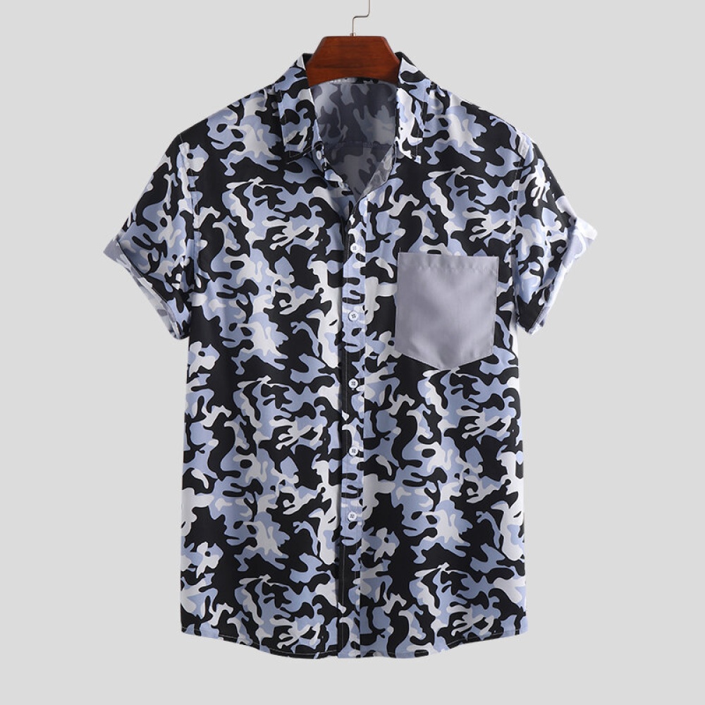 Men Camouflage Chest Pocket Short Sleeve T-Shirts - S Grey