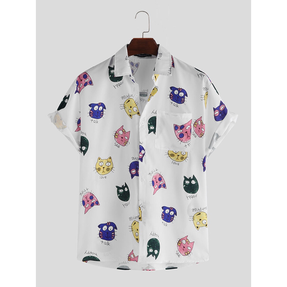Men Women Summer Short Sleeve Interesting Cartoon Printing Shirts - 3XL Black
